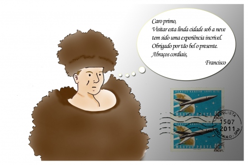 Obrigado por tão belo presente - Arte postal sobre desenho de Emerson Brito